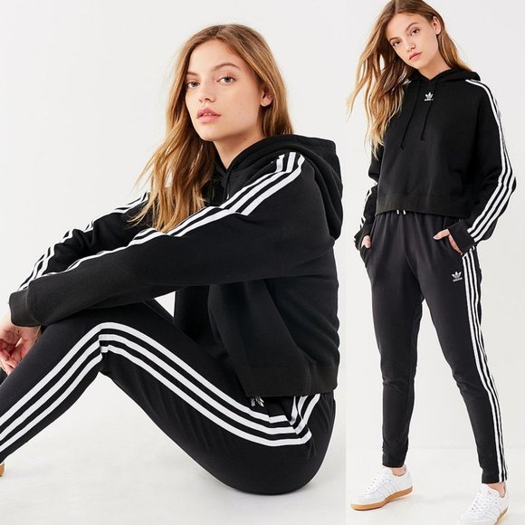 NEW adidas Black Original 3 Stripe Cropped Hoodie - Picture 2 of 9